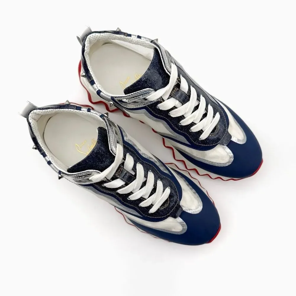 CHRISTIAN LOUBOUTIN Sharkina Blue Mesh Sneaker Size 38 US 8 Low Top Lace Up